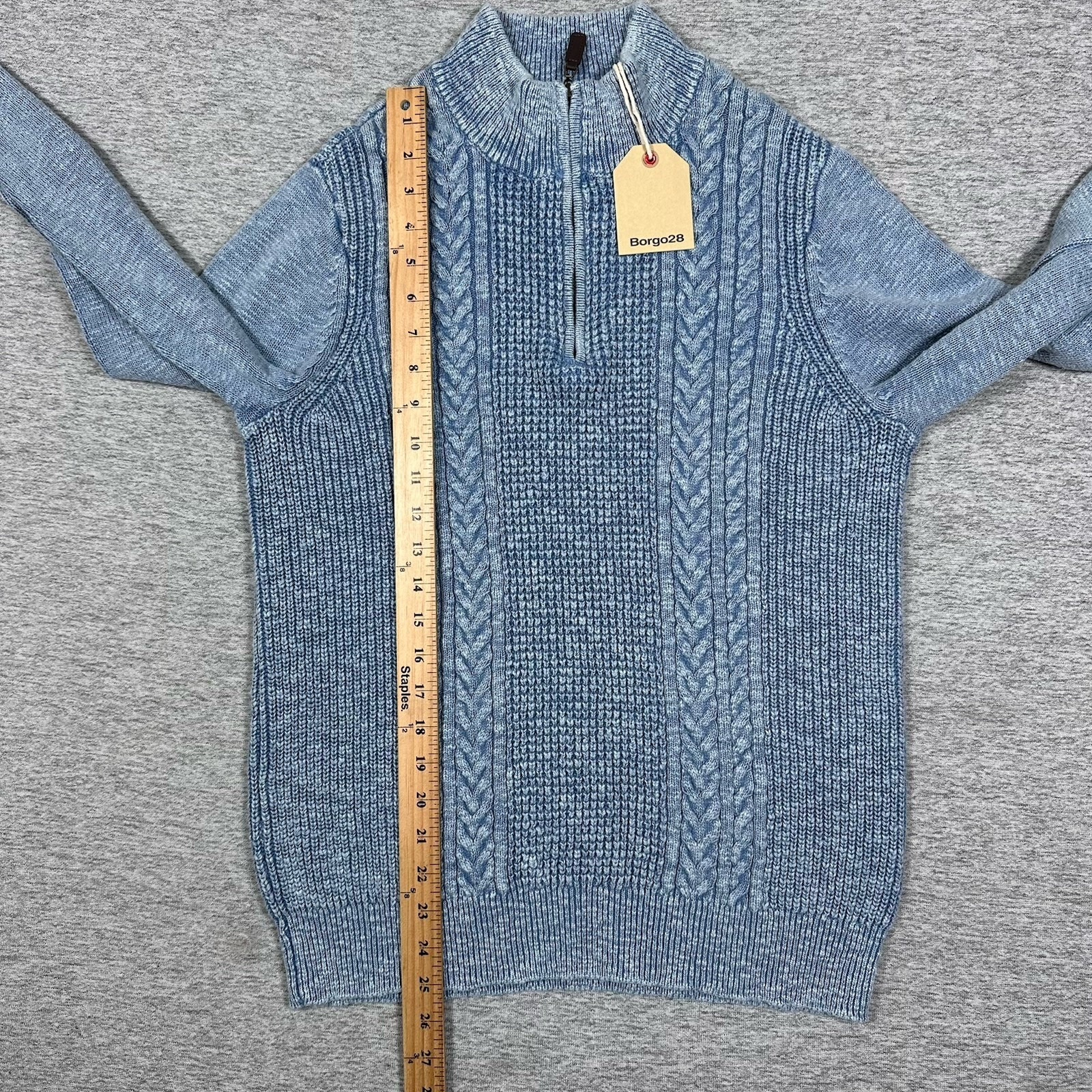 Borgo28 Sweater Mens Size Medium Slate Blue Cotton Slub Knit 1/4 Zip Preppy New — image 5 of 8
